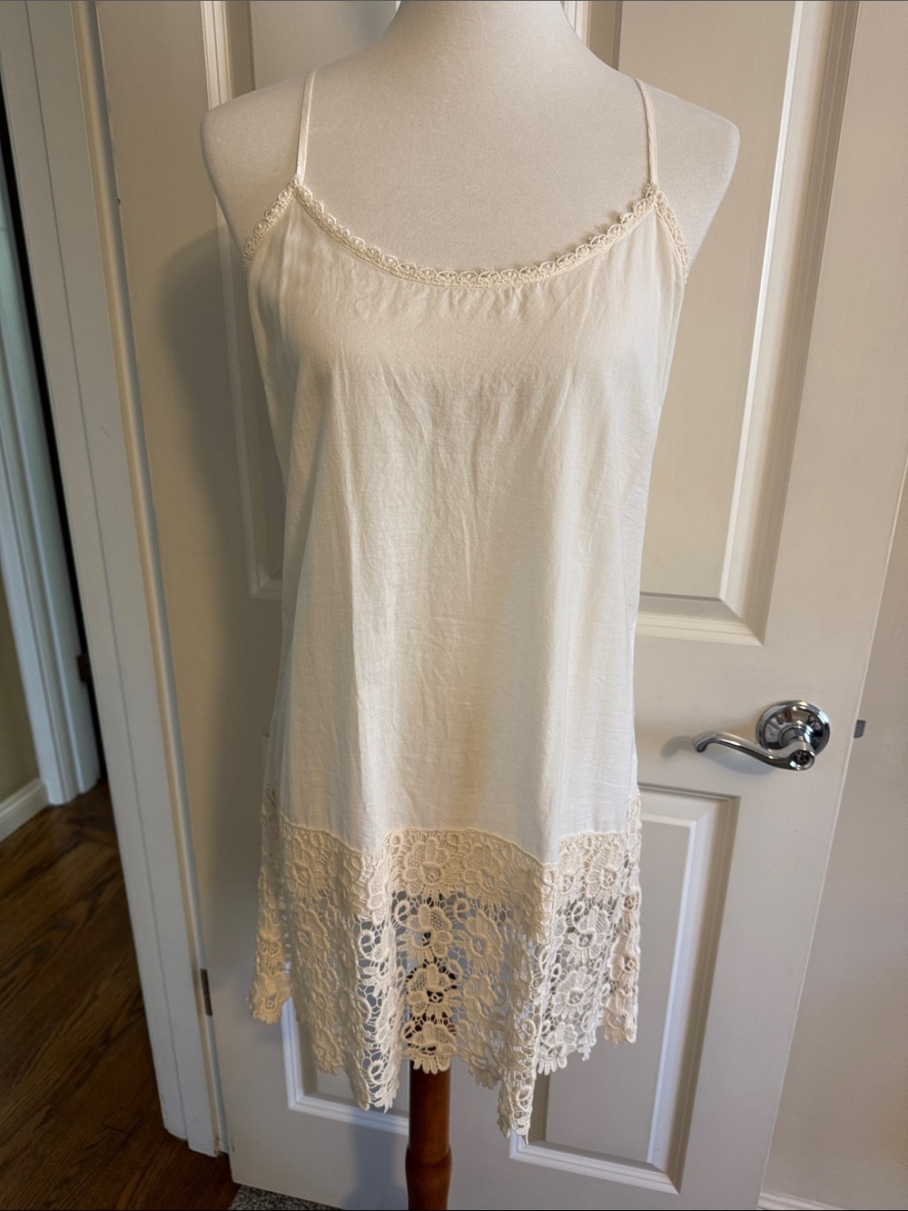 Johnny Was Cream Lace-Hem Slip Camisole or Mini Dress